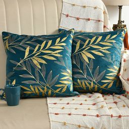 AEROHAVEN Green & Gold-Toned 2 Pieces Floral Printed Velvet Square Cushion Covers-picture-6