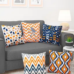 Story@home Blue & White 5 Pieces Floral Printed Square Cushion Covers image 1