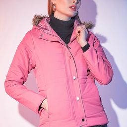 STREET 9 Pink Hooded Lightweight Faux Fur Trim Detailed Padded Jacket-picture-7