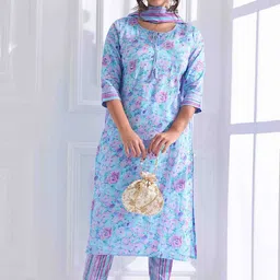 Anouk Women Floral Embroidered Regular Thread Work Pure Cotton Kurta with Trousers & With Dupatta-picture-27