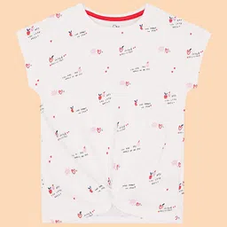 mothercare Girls Off-White Printed Knotted Design Round Neck Pure Cotton T-shirt-image-83