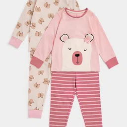 mothercare Infant Girls Beige & Pink Pack Of 2 Printed Pure Cotton T-shirts with Joggers-picture-32
