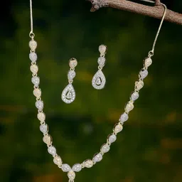 ZENEME Gold-Plated White AD-Studded Jewellery Set-image-9