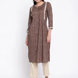 Be Indi Women Round Neck Checked Straight Side Slits Regular Kurta-image-47