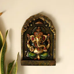 Unravel India Black & Red Wooden Blessing Ganesha Wall Decor-picture-30