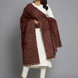 HANDICRAFT PALACE Women Maroon Hand Woven Design Wool Shawl-picture-5