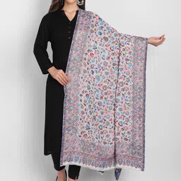 Zamour Women White & Blue Woven Paisley Design Shawl-image-2