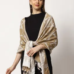 SWI Stylish Tasselled Paisley Woven Design Woollen Stole-picture-31