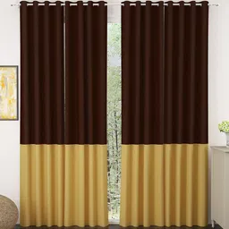Story@home Brown & Gold-Toned Set of 4 Faux Silk Colourblocked Room Darkening Door Curtain-image-38