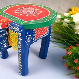 apka mart Blue & Red Wooden Birds And Animals Figurine Elephant Table Showpiece-image-28