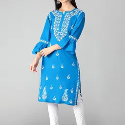 Seva Chikan Ethnic Motifs Printed Thread Work Cotton Lucknowi Chikankari Kurta image 1