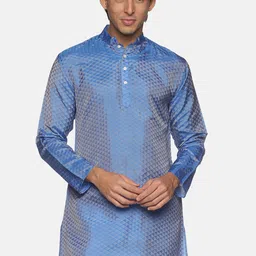 Sethukrishna Men Blue Printed Thread Work Handloom Kurta image 1