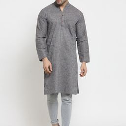 Enchanted Drapes Men Grey Pure Cotton Handloom Kurta-picture-25