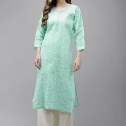 ADA Women Sea Green Floral Chikankari Floral Handloom Handloom Kurta-picture-48