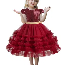 StyleCast Maroon Girls Embellished Ruffled Balloon Dress-picture-21