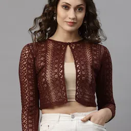 Style Quotient Women Maroon Self Design Shrug-image-49