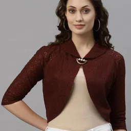 Style Quotient Women Burgundy Self Design Cropped Shrug-image-41