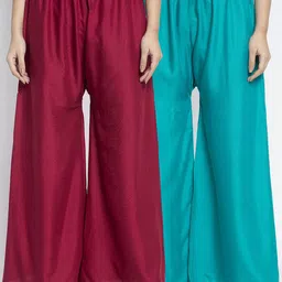 Jinfo Women Pack Of 2 Maroon & Sea Green Flared Ethnic Palazzos-picture-18
