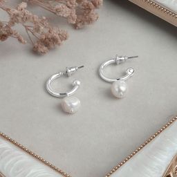 Accessorize London Women's Silver-plated Chunky Pearl Drop Hoops Earrings-picture-48
