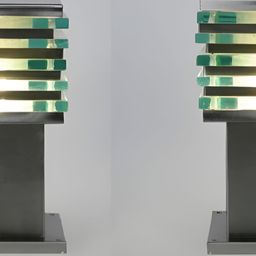 SPARK WORLD Sliver Toned & Green 2 Pieces Textured Metal Square Shaped Outdoor Lamps-picture-44