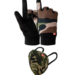 SWISS MILITARY Olive-Green & Beige Printed 3-Ply Reusable Protection Gloves & Alphaguard Mask Combo Kit-picture-33