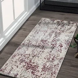 OBSESSIONS Cream-Colored & Purple Abstract-Printed Anti-Static Floor Runner-image-43