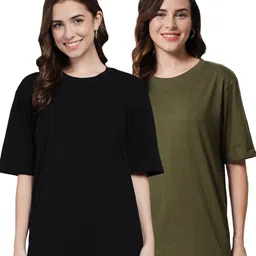 Funday Fashion Pack Of 2 Round Neck Drop-Shoulder Sleeves Oversized Cotton T-Shirt-picture-10