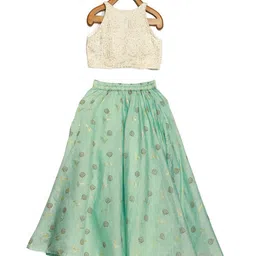 Ethnovog Girls Off White  Green Printed Made to Measure Lehenga  Blouse-picture-41