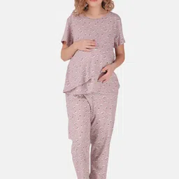 Masha Women Purple Maternity Printed Night suit-picture-30