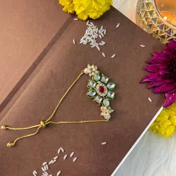I Jewels Men Kundan-Studded Lumba Rakhi With Roli Chwal-picture-12