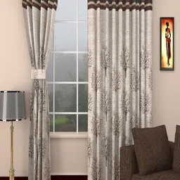Homefab India Brown & Off White Set of 2Floral Room Darkening 7 feet Door Curtain-image-17