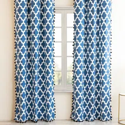 HOMEMONDE 2 Pcs Blue & White Ethnic Motifs Cotton Room Darkening Long Door Curtain-picture-17