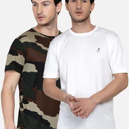 ARMISTO Pack Of 2 Men White & Green Camouflage Dri-FIT Training or Gym T-shirts-picture-16