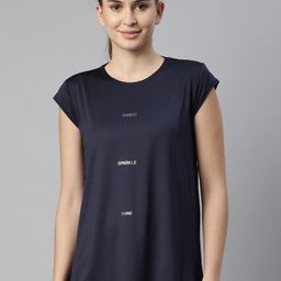 Enamor Women Navy Blue Typography Printed Extended Sleeves Antimicrobial Outdoor T-shirt-picture-41