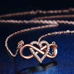 Fashion Frill Rose Gold-Plated American Diamond Studded Heart Infinity Necklace-image-7