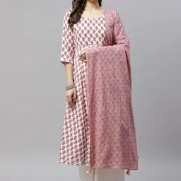MIRAVAN Women Pink Ethnic Motifs Printed Pastels Anarkali Kurta-image-44