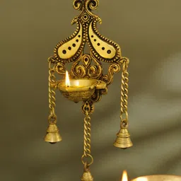 PujaNPujari Brass Wall Hanging Diyas With Bell-image-5