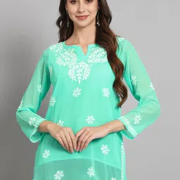 PARAMOUNT CHIKAN Ethnic Motifs Embroidered Chikankari Kurti-picture-30