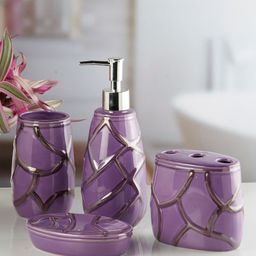 Kookee Purple 4 Pieces Textured Ceramic Bath Accessories Set-picture-48