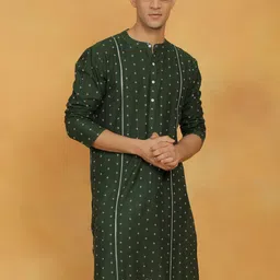 SHVAAS by VASTRAMAY Geometric Woven Design Mandarin Collar Cotton Kurta-picture-41