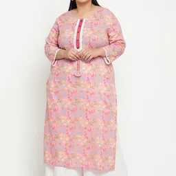 Sringam Plus Size Women Pink & Blue Printed Floral Kurta-picture-29