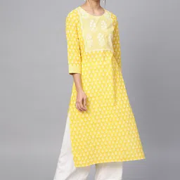 Varanga Women Yellow & White Ethnic Motifs Printed Kurta-picture-30