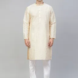 MANQ Men Cream-Coloured Ethnic Motifs Kurta-picture-16
