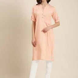SHOWOFF Mandarin Collar Roll-Up Sleeves Cotton Kurta image 3
