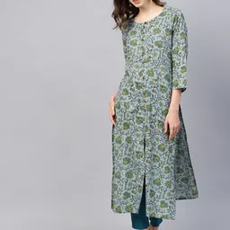Varanga Women Mint Green Floral Printed Kurta-picture-21