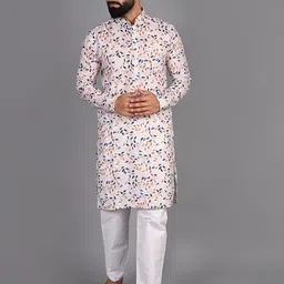FUBAR Men Floral Printed Thread Work Kurta-picture-23