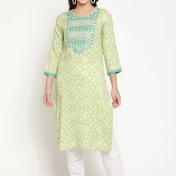 Be Indi Women Round Neck Floral Straight Side Slits Regular Kurta-image-55