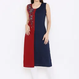 Peppertree Women Blue & Red Embellished Colourblocked Kurta image 1