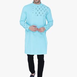 Kuons Avenue Men Blue Geometric Printed Pure Cotton Kurta-picture-1