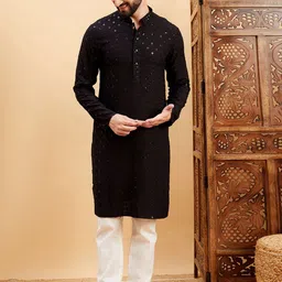 HERE&NOW Geometric Embroidered Sequinned Mandarin Collar Straight Kurta image 5